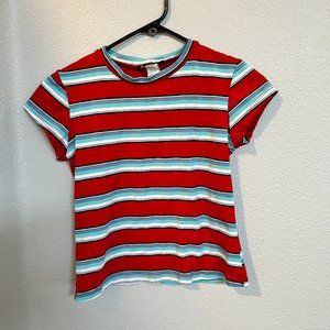 Red, Blue, and White Striped Crop Top